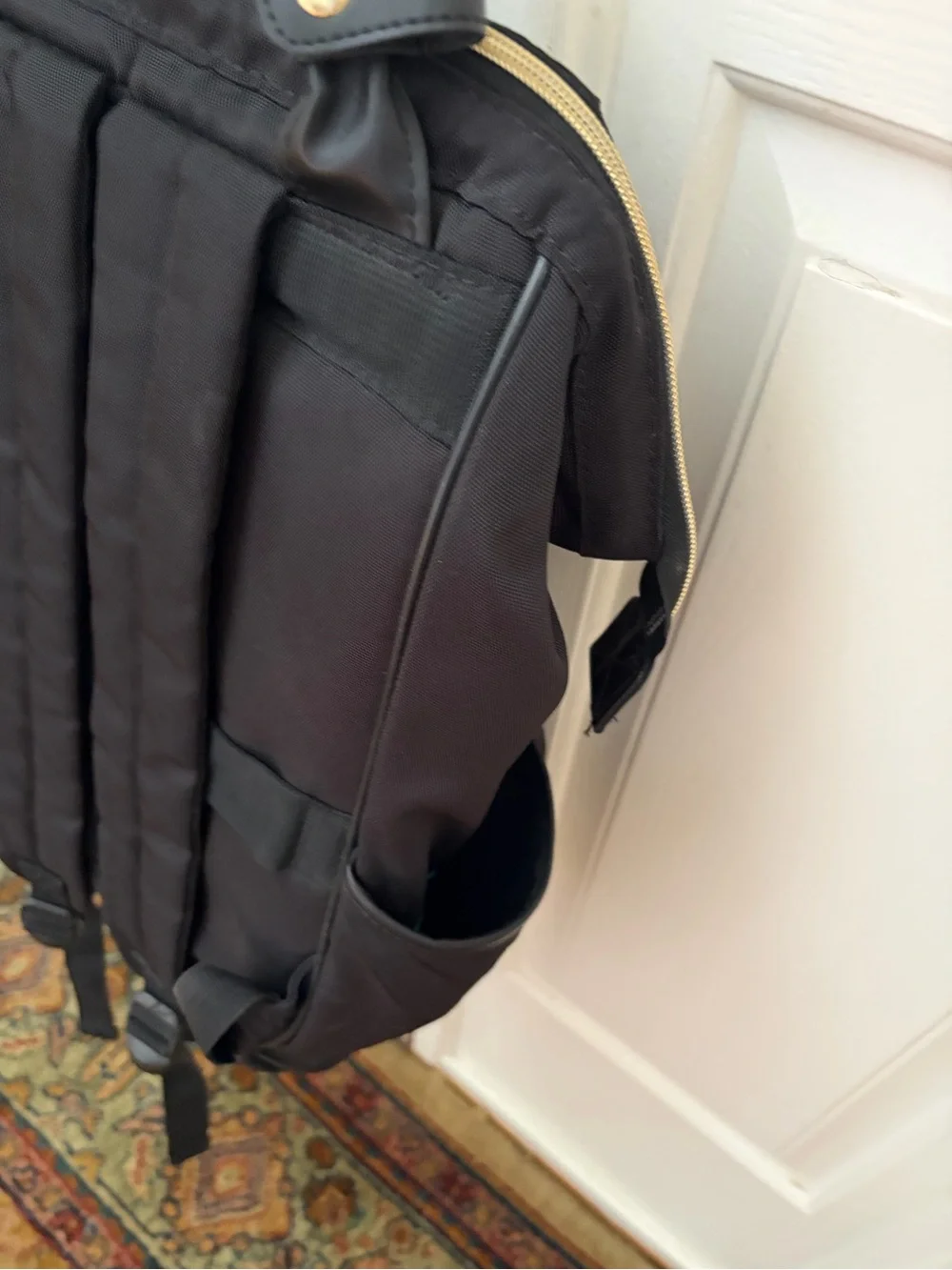 Women's Black Backpack Tote with Gold Zipper - Classic Carryall Tech Friendly